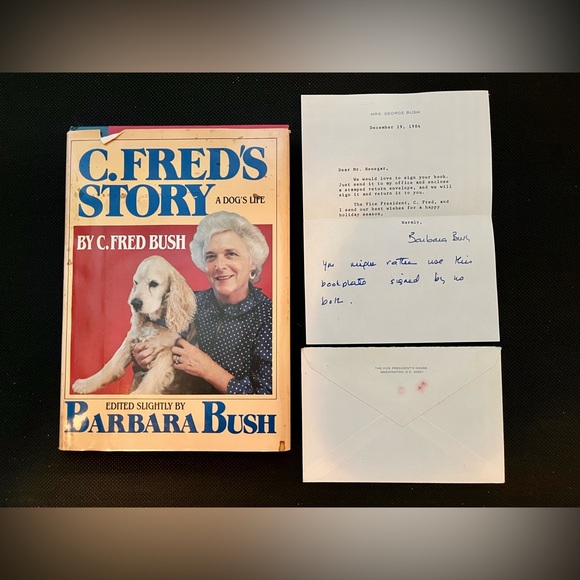 Barbara Bush Signed Bookplate – C. Fred’s Story w/ 1984 Letter & Envelope